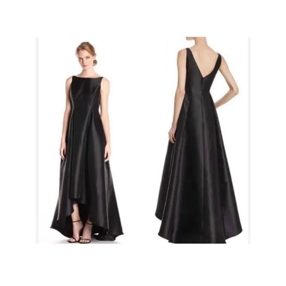 NWT Adrianna Papell 8 Black Mikado Arcadia High Low Ball Gown Sleeveless Dress